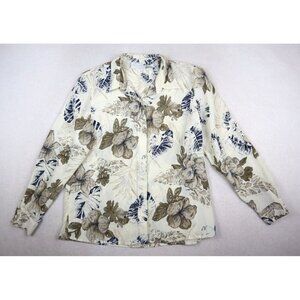 ALFRED DUNNER - WOMEN'S BEIGE FLORAL PRINT LONG SLEEVE BUTTON-UP BLOUSE - 8P